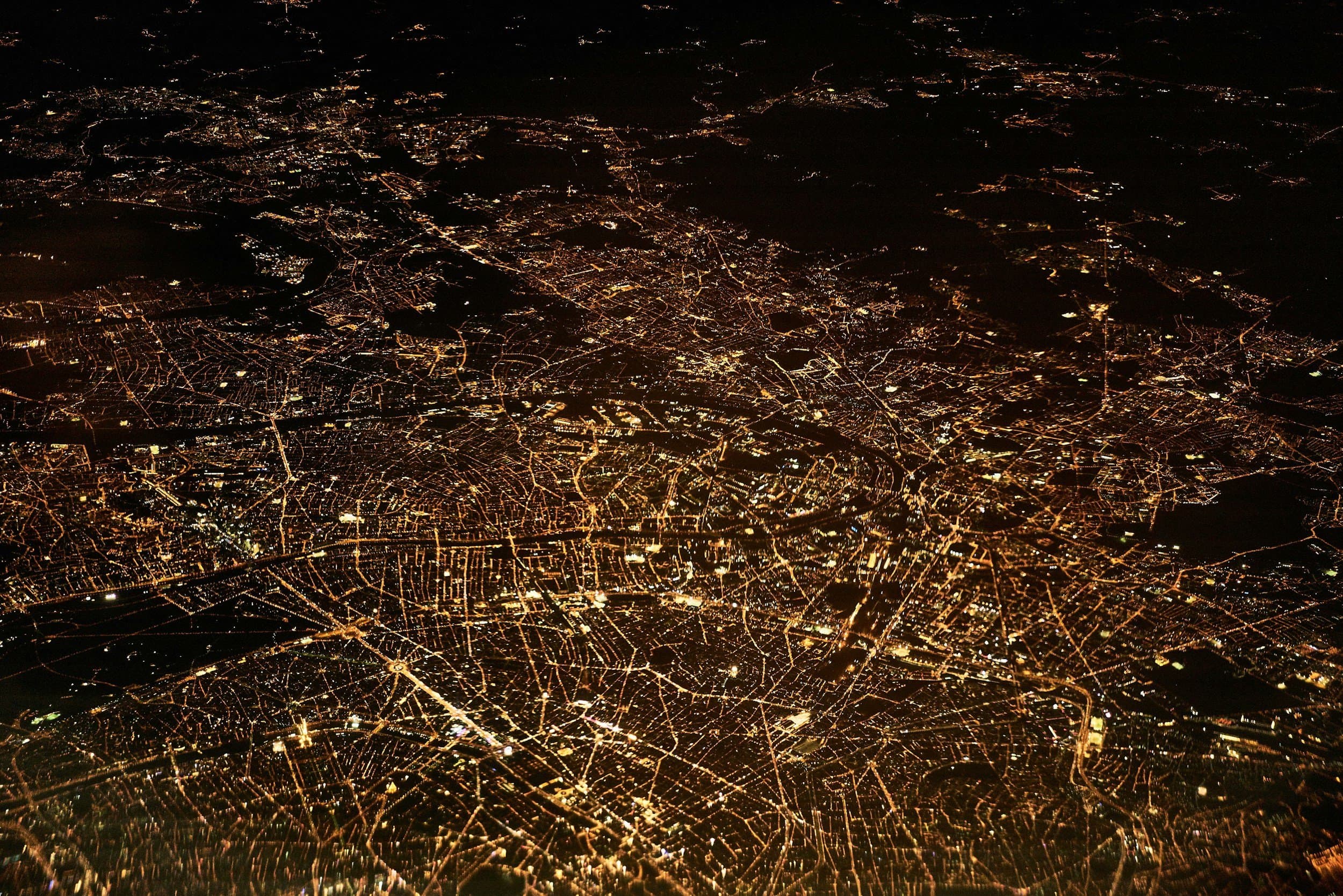 Aerial view of city lights